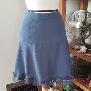 Ann Taylor Blue A-line Flounce Skirt W/ Lace Hem Size 10